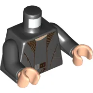 Torso Coat with Brown Zig-Zag Design Lapels, Black Shirt and Brown Belt Print, Black Arms, Light Nougat Hands