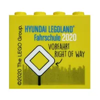 Brick 2 x 4 x 3 with 'HYUNDAI LEGOLAND Fahrschule 2020 VORFAHRT RIGHT OF WAY' Print