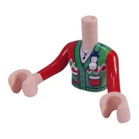 Minidoll Torso Woman with Red/Green Ugly Christmas Sweater/Jacket print, Light Nougat Arms and Hands