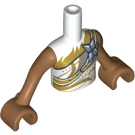 Minidoll Torso Girl with Top with Gold Strap and Filigree, Silver Star Print, Medium Nougat Arms with Hands Print