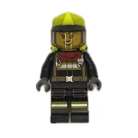 Firefighter, Black Fire Suit, Vibrant Yellow Helmet with Visor