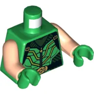 Torso Armor, Black Striped Vest with Clasps and Lime Lines, Zipper, Belt with Gold Buckle and Muscles Print (Green Arrow), Light Nougat Arms, Green Hands