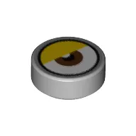 Tile Round 1 x 1 with Reddish Brown Eye Center, Yellow Eyelid, Silver Border (White Dot Close to Eyelid) print