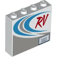 Brick 1 x 4 x 3 with Red 'RV', Light Bluish Grey/Medium Blue Sickles