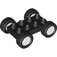 Duplo Car Base 2 x 4 with Fixed Axles - 27.5 White Wheels and Black Tires