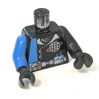 Torso, Odd Arms, Alpha Team Logo, Utility Belt, Gauge and Solid Blue Stripe Print, Left Black Arm, Right Blue Arm, Black Hands