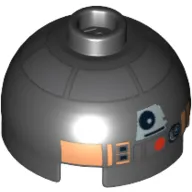 Brick Round 2 x 2 Dome Top, Hollow Stud with Silver and Copper Astromech Droid Print (R2-Q5)