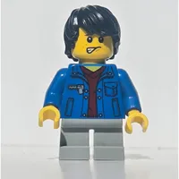 Kid - Blue Torso, Light Bluish Grey Legs, Black Hair