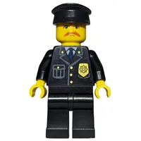 Policeman, Black Jacket with Pocket and Badge, Black Cap, Moustache