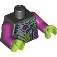 Torso Spacesuit, Three Lime Bars , Tubes, Magenta Circle Print, Magenta Arms, Lime Hands