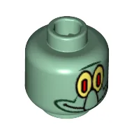 Minifig Head Squidward, Large Nose and Yellow Eye / White Eye Print [Blocked Open Stud]