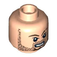Minifig Head Henchman, Beard Stubble, Goatee, Scar on Left Cheek and Eyebrow Print [Hollow Stud]