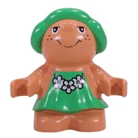 Duplo Figure Little Forest Friend Female, Green Dress with Three White Flowers Necklace Print (Trixie Toadstool)