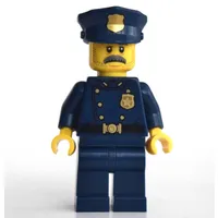 Policeman, Dark Blue Suit with Large Lapels and Gold Buttons, Police Hat, Moustache