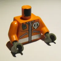 Torso Jacket with Coast Guard Logo, Pockets, and Radio Print, Orange Arms, Dark Bluish Gray Hands