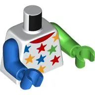 Torso, Odd Arms and Hands, Blue/Red/Bright Light Orange/Bright Green Stars print, Left Bright Green Arm and Hand, Right Blue Arm and Hand