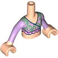 Minidoll Torso Girl with Light Nougat Arms and Hands with Sand Green/Lavender Top print
