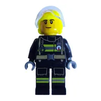 Firefighter, Black Fire Suit, Vibrant Yellow Helmet