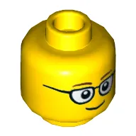 Minifig Head, Glasses with Brown Thin Eyebrows, Smile Print