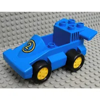 Duplo Car Formula One with One Stud in Cab, Blue Bottom and Yellow Number 2 Print