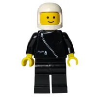 Man, Black Jacket with Zipper, White Helmet