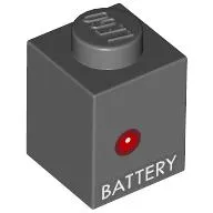 Brick 1 x 1 with 'BATTERY', Red Dot print