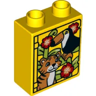 Duplo Brick 1 x 2 x 2 with Bottom Tube with Toucan and Tiger Print