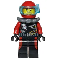 Diver, Man, Black and Red Wetsuit with Gauges, Red Helmet with Mask