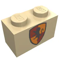 Brick 1 x 2 with Black Lion on Red/Gold Shield Print