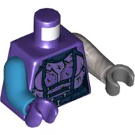 Torso, Odd Arms and Hands, Jumpsuit with Dark Blue Straps Print (Nebula), Left Flat Silver Arm and Dark Bluish Gray Hand, Right Dark Azure Arm and Dark Purple Hand