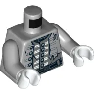 Torso Naval Officer Uniform Tattered with Silver Buttons, Torn Halfway on One Side, Belt Buckle Print, Light Bluish Arms, White Hands