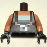 Torso Pixelated Dark Brown Suspenders over White Top and Black Belt with Buckle Print, Nougat Arms, Black Hands