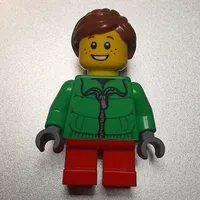 Girl, Green Jacket, Short Red Legs, Reddish Brown Hair