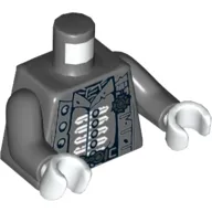 Torso Jacket, Tattered with Silver Buttons and White Trim, Belt Buckle, Service Medal Print (Naval Officer), Dark Bluish Gray Arms, White Hands