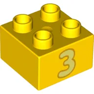 Duplo Brick 2 x 2 with Bright Light Yellow '3' Print
