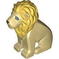 Animal, Lion Sitting with Ochre Yellow Mane, Medium Azure Eyes print