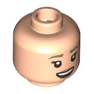 Minifig Head Dr. Ellie Sattler, Dark Brown Eyebrows, Peach Lips, Open Mouth Smile/Black Sunglasses, Surprised