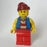 Pirate - Blue Vest, Red Legs, Dark Red Bandana, Scowl