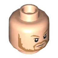 Minifig Head Thor, Dual Sided, Dark Orange Eyebrows and Beard, Neutral / Angry with Lighting Eyes Print [Hollow Stud]