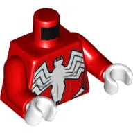 Torso Bodysuit, Large White Spider Print, Red Arms, White Hands