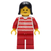 Woman - Red and White Striped Shirt, Red Legs, Black Hair (3626b Head)