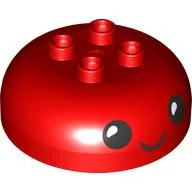 Duplo Brick Round 4 x 4 Dome Top with 2 x 2 Studs with Black Face, Smiling print