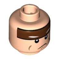 Minifig Head Batman, Reddish Brown Stripe on Forehead, with Sad Mouth Print [Hollow Stud]