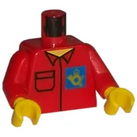 Torso Shirt with Post Office Horn Logo on Blue Background Print, Red Arms, Yellow Hands