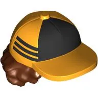 Hair and Hat, Cap with Black Front and Reddish Brown Curly Hair