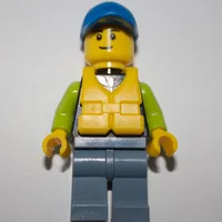 Man, Black and Lime Jacket, Blue Cap, Yellow Life Vest