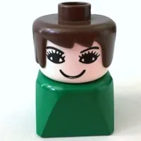 Duplo 2 x 2 x 2 Figure Brick Early, Long Swept Hair Brown, Eyelashes Print