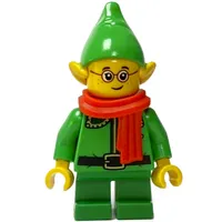 Elf / Postal Elf - Bright Green Torso, Green Legs, Bright Green Hat, Dark Green Collar, Red Scarf