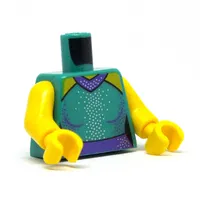 Torso Dress with Dark Purple Collar and Waist, and Silver and Dark Purple Glitter Print, Yellow Arms and Hands