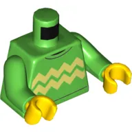 Torso Sweater with 2 Bright Light Yellow Zigzag Stripes Print, Bright Green Arms, Yellow Hands